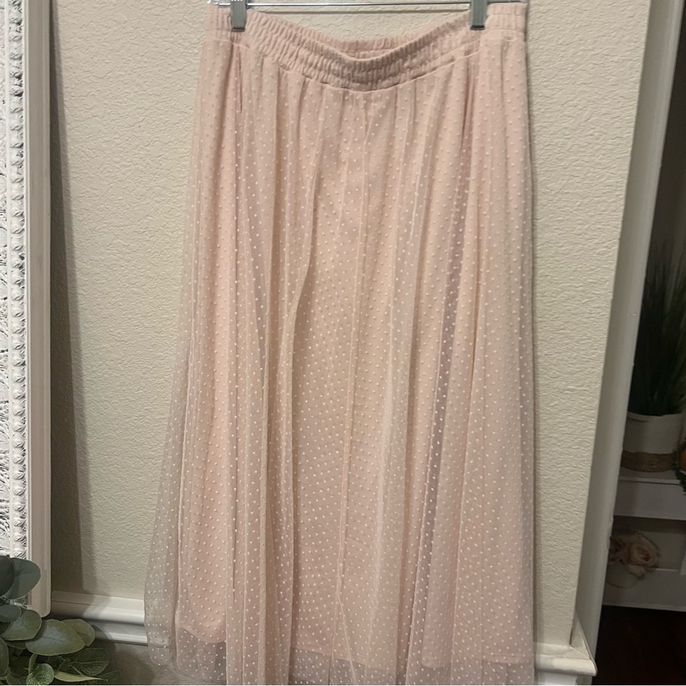 H&M Tulle Mesh Dot Soft Pink Elastic Waist Skirt medium - Picture 2 of 9